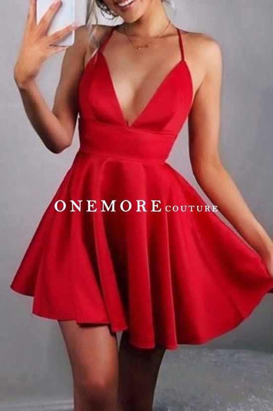 red satin halter neck dress