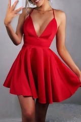 Short Sexy Red Satin Halter Neck ...