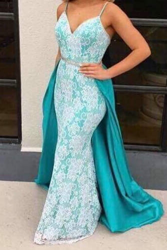 Sexy Long Mermaid Lace Dress with Overskirt