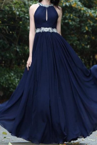 dark blue halter top long gown