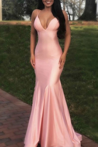 Strappy Sexy Backless Light Pink Mermaid Dress
