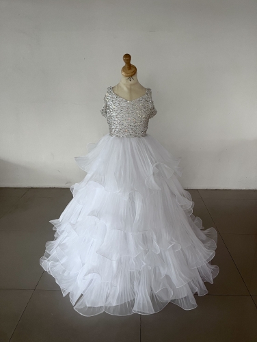 Beaded Organza Pageant Gown with Ruffled Skirt