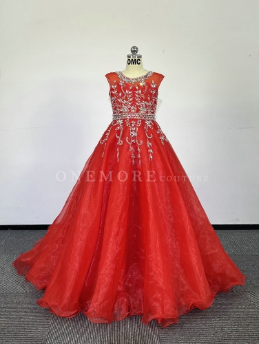 Red Beaded Organza Ball Gown