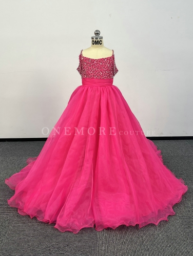 Heavily Stoned Hot Pink Gown with Off Shoulder Straps